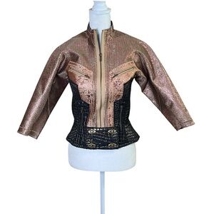 Y2K Byron Lars Beauty Mark Metallic Peplum Jacket Mixed Media Blazer Rose Sz 2